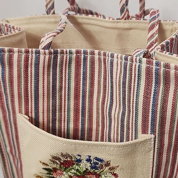 Longaberger Floral Embroidered Striped Botanical Day Small Tote Bag Cottage Core - Picture 3 of 8